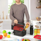 opux Insulated Lunch Box for Men Women Adult, Compact Lunch Bag for Kids Boy Girl Teen, Soft Lunch Cooler Bag for Work School, Leakproof Lunchbox Lunch Pail with Clip-on Buckle, Heather Red