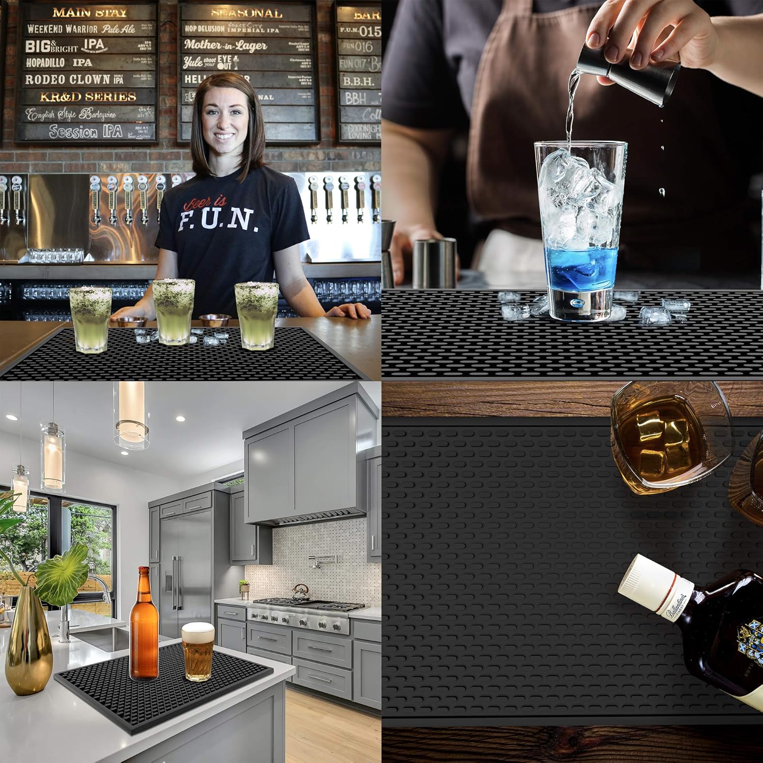 Silicone Drip Mat - 1/2 Inch Thick, Heat-Resistant and Food Safe - Counter Top, Coffee Bar or Restaurant - Drying Mat for Glasses - 18x12 Inches