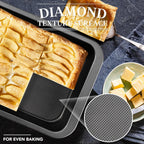 Cake Pan, Nonstick Baking Pan for Cake, Bread, Brownie or Lasagna, Heavy Duty Baking Dish with Diamond Texture Pattern and Wide Grips