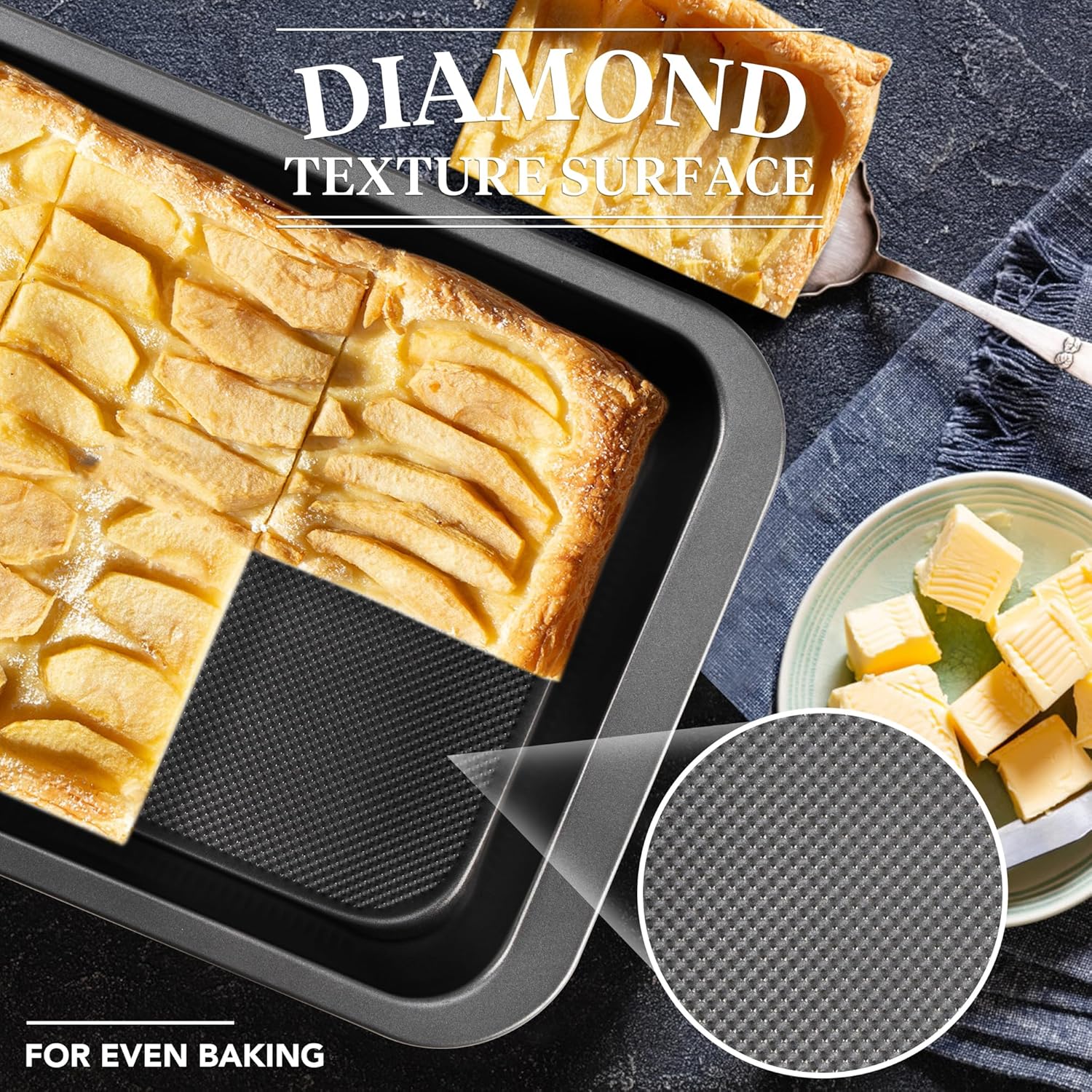 Cake Pan, Nonstick Baking Pan for Cake, Bread, Brownie or Lasagna, Heavy Duty Baking Dish with Diamond Texture Pattern and Wide Grips