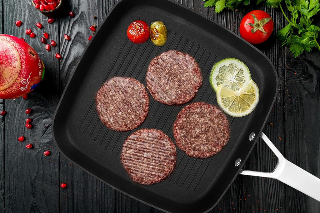 MsMk Square Grill Pan with Lid, 9.5 Inch Titanium and Ceramic Nonstick Grilling Skillet Pan，Stay-Cool Handle，Compatible with All Stovetops，PFOA Free，Dishwasher & Oven Safe，Indoor Chicken Skille