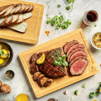 Chopping Board Set of 2 - Wooden Cutting Boards for Kitchen Meal Prep & Serving - Bamboo Wood Cutting Board Set - Charcuterie & Chopping Butcher Block for Meat - Kitchen Gadgets Gift