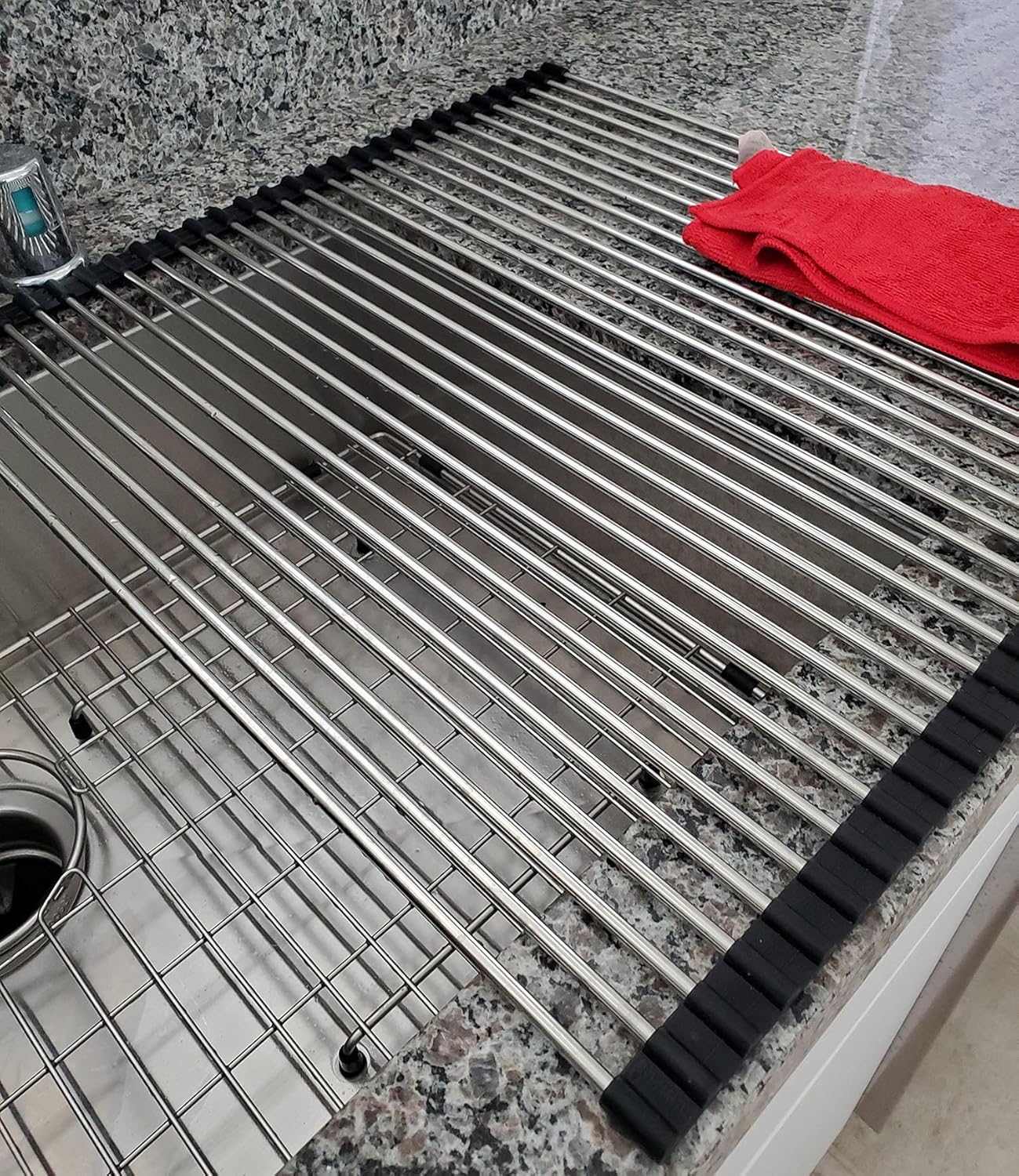 Ahyuan Roll up Dish Drying Rack Over The Sink Kitchen Roll up Sink Drying Rack Portable Dish Drainer Foldable Dish Drying Rack (Black, 20.5''X19.7'')