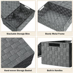 Storage Bins with Lids, Woven Storage Box Organizer Containers Decorative Baskets Cube for Clothes Bedroom Closet Office (5 Pack, Grey)