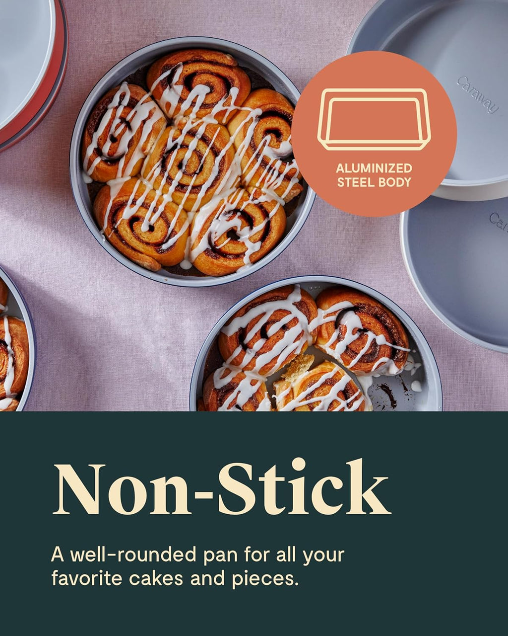 Caraway Non-Stick Ceramic 9” Circle Pans - Naturally Slick Ceramic Coating - Non-Toxic, PTFE & PFOA Free - Perfect for Birthday Cakes, Tartes, & More - Gray
