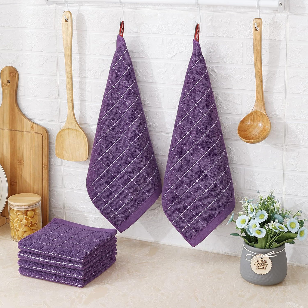 Homaxy 100% Cotton Terry Kitchen Dish Cloths, Ultra Soft and Absorbent Dish Towels for Kitchen, Suitable for Drying and Washing Dishes, 6 Pack, 12 x 12 Inches, Purple