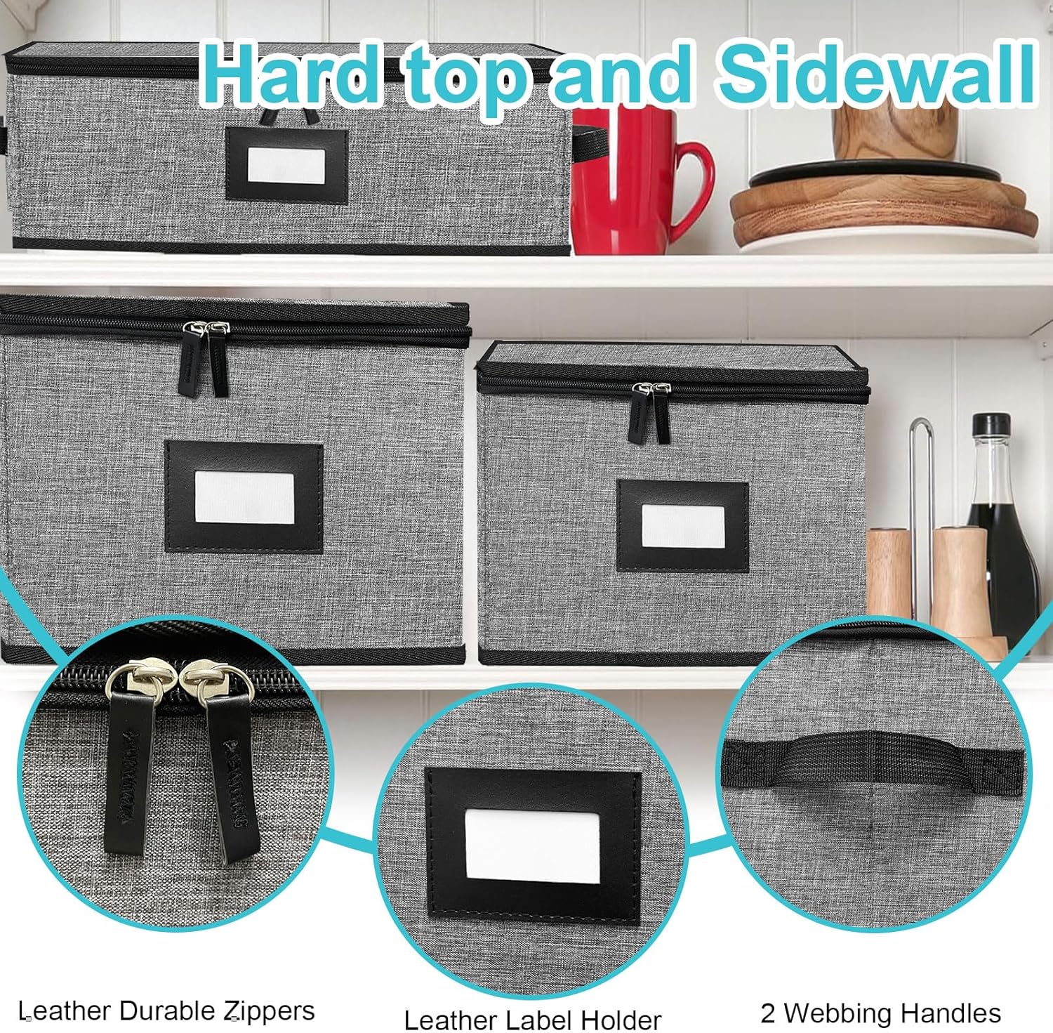 5 PACK China Storage Containers-Quilted Mug Storage and Moving Boxes for Dishes,Dish Packing Supplies for Moving,Dinnerware &Accessories,Holds a total of 48 plates (4 sizes) and 12 cups(Grey)