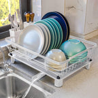 Dish Drying Rack for Kitchen Counter,Space-Saving Dish Rack with Drainboard,Rustproof Countertop Dish Drainer with Utensil Holder for Sink,White