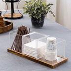 MyGift Modern Modular Coffee and Tea Station Organizer with 3 Removable Premium Clear Acrylic Compartments and Rustic Burnt Solid Wood Decorative Tray, 4 Piece Set