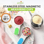 Spring Chef Magnetic Stainless Steel Measuring Cups, Patented, Kitchen Tools with Easy to Read Markings for Measuring Dry or Liquid Ingredients, Set of 7, Neon