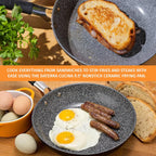 DaTerra Cucina - 9.5" Nonstick Ceramic Frying Pan - Made in Italy - Oven & Induction Safe - High Heat Resistant Nonstick Cookware - Dishwasher Safe - Volcanic Black Speckled