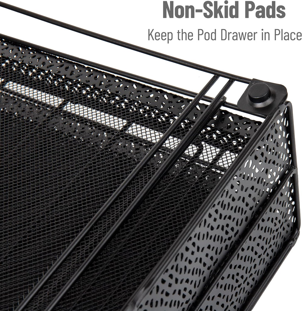 Mind Reader Single Serve Coffee Pod Organizer with 2 Drawers, 72 Pod Capacity, Metal Mesh, 13"L x 12.75"W x 5"H, Black