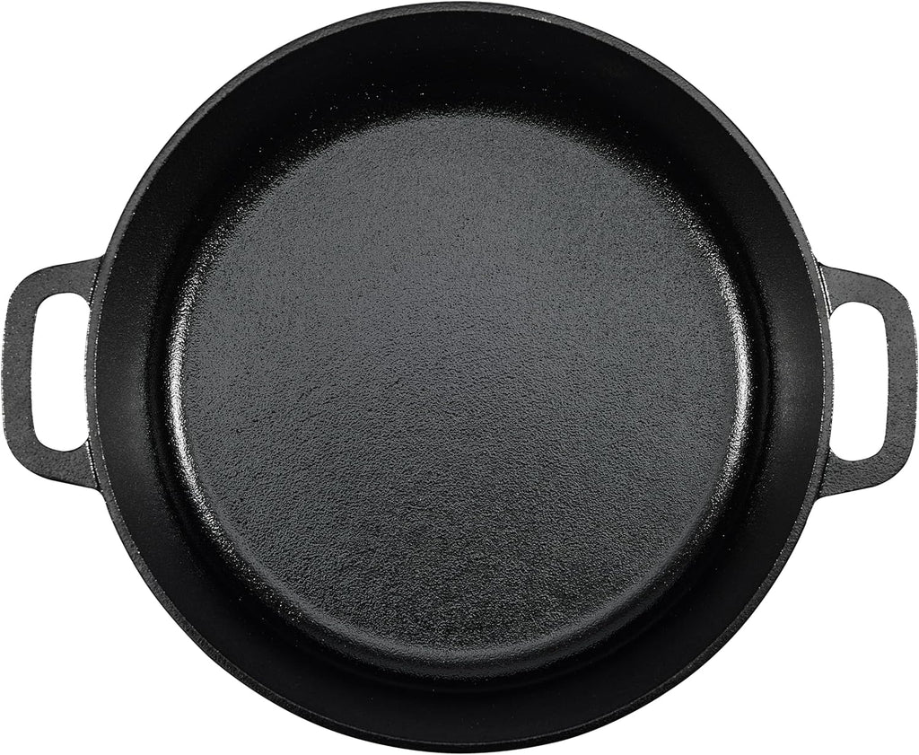 Amazon Basics Round Pre-Seasoned Cast Iron Dutch Oven Pot with Lid and Dual Handles, Heavy-Duty & Large, 7-Quart, Black
