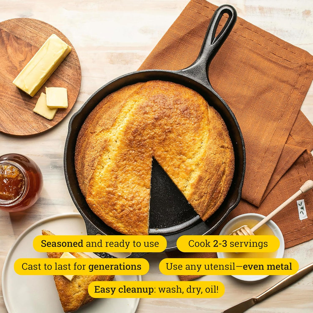 Lodge 10.25 Inch Cast Iron Skillet – Pre-Seasoned Frying Pan with Teardrop Handle – Oven, Stovetop, Grill & Campfire Use – Made in USA – Durable, Non-Toxic, Even-Heating Cookware – Black