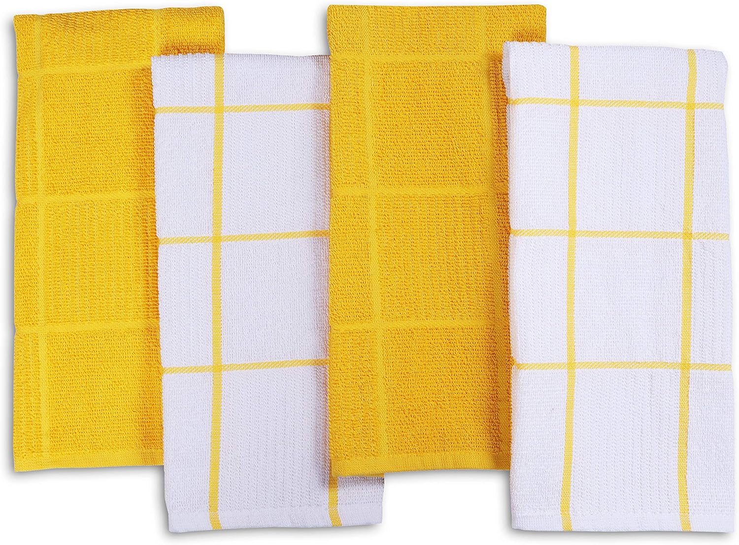 AMOUR INFINI Kitchen Towels Pack of 4 Absorbent, Quick Drying Premium Terry Cotton Dish Towel with Hanging Loop 16x28 Inch Hand & Tea Towels (Yellow)