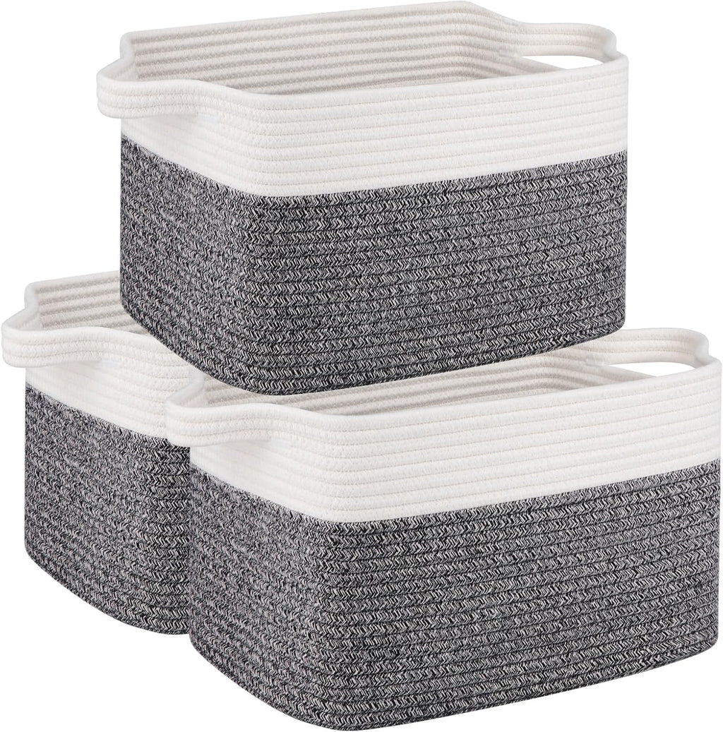 OIAHOMY 3 Pack Storage Basket for Organizing, 13''X9.85''X8.7'' Woven Storage Bins with Handles, toy organizers,Stylish Room Decor, Black variegated