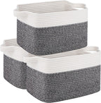 OIAHOMY 3 Pack Storage Basket for Organizing, 13''X9.85''X8.7'' Woven Storage Bins with Handles, toy organizers,Stylish Room Decor, Black variegated