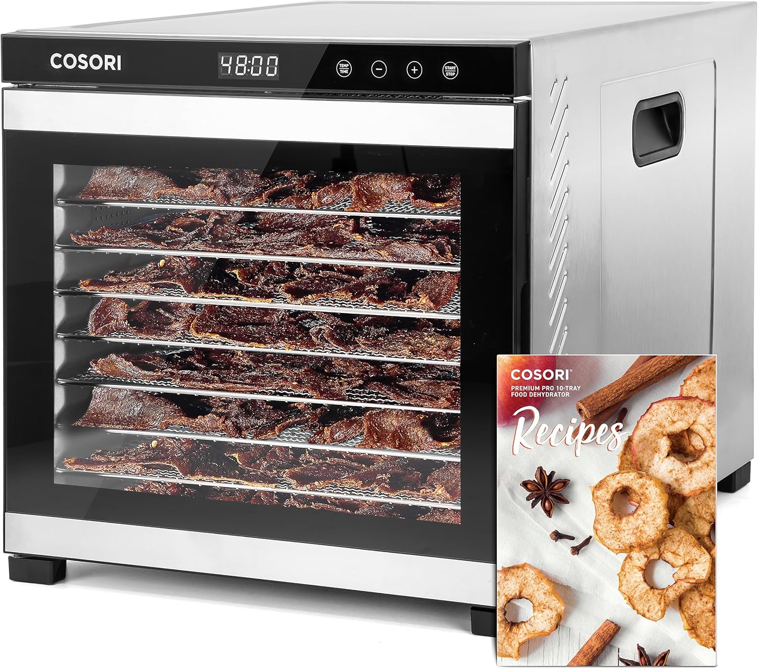 COSORI Food Dehydrator for Jerky, 10 Trays, 16.2ft² Drying Space, 165°F Temperature Control, 48H Timer, 1000W Dehydrator Machine, Stainless Steel, for Herbs, Fruit, Meat, and Yogurt, Silver