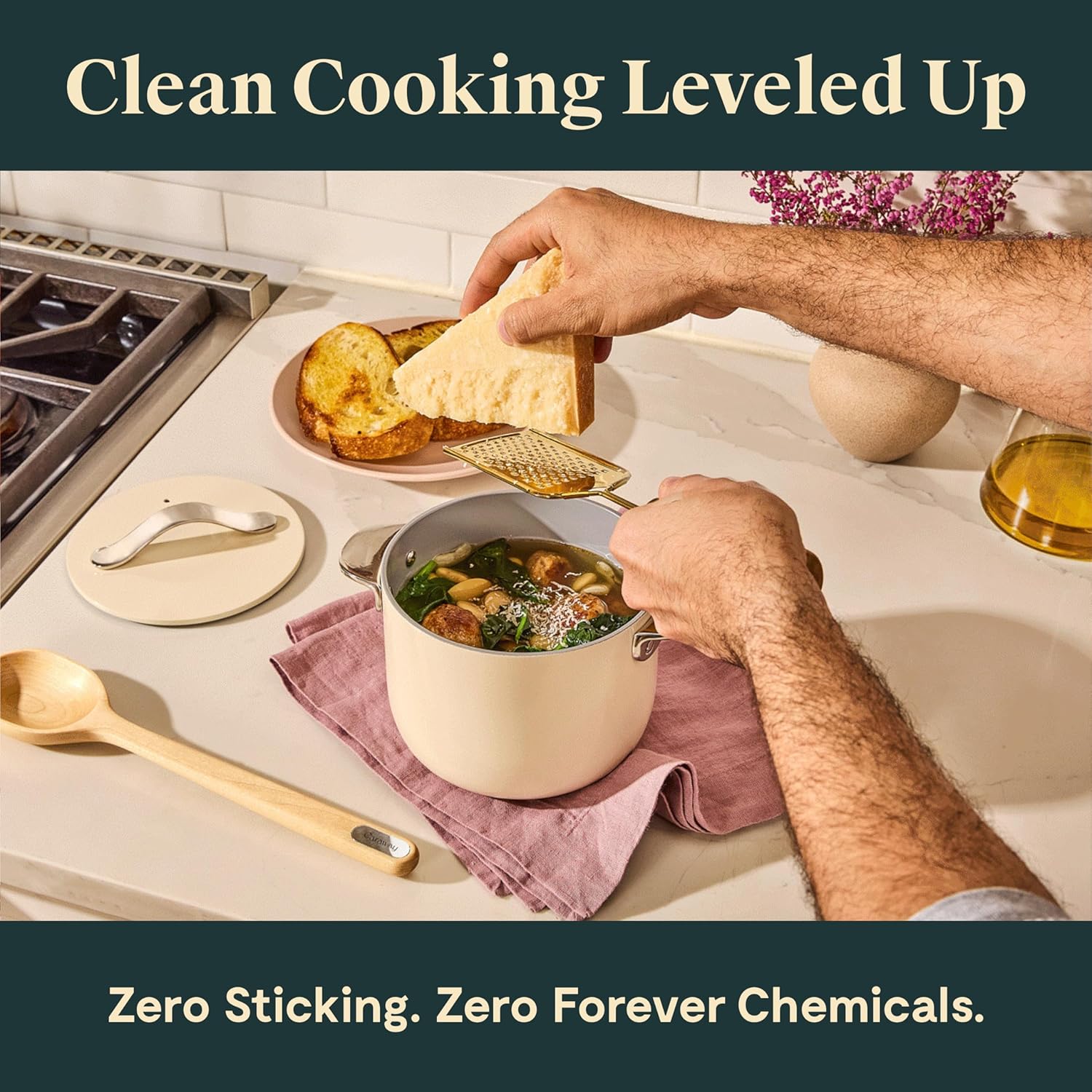 Caraway Petite Cooker - 2 Qt Ceramic Coated Pot - Free From Forever Chemicals - Perfect for Rice, Grains, or Sauces - Perracotta