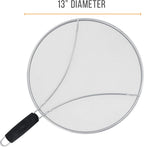 U.S. Kitchen Supply Stainless Steel Splatter Guard 13" Fine Mesh Cover, Grease & Oil, Splatter Screen for Frying Pan, Cooking Pots, with Resting Feet & Comfort Grip Handle