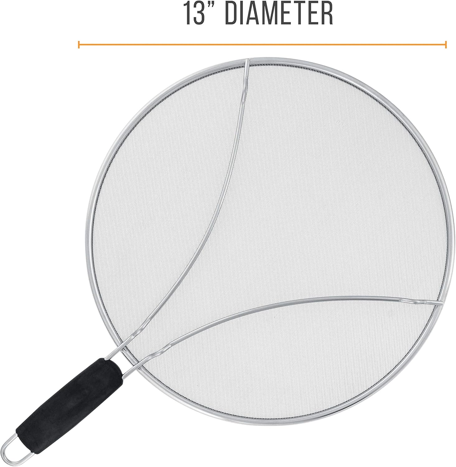 U.S. Kitchen Supply Stainless Steel Splatter Guard 13" Fine Mesh Cover, Grease & Oil, Splatter Screen for Frying Pan, Cooking Pots, with Resting Feet & Comfort Grip Handle