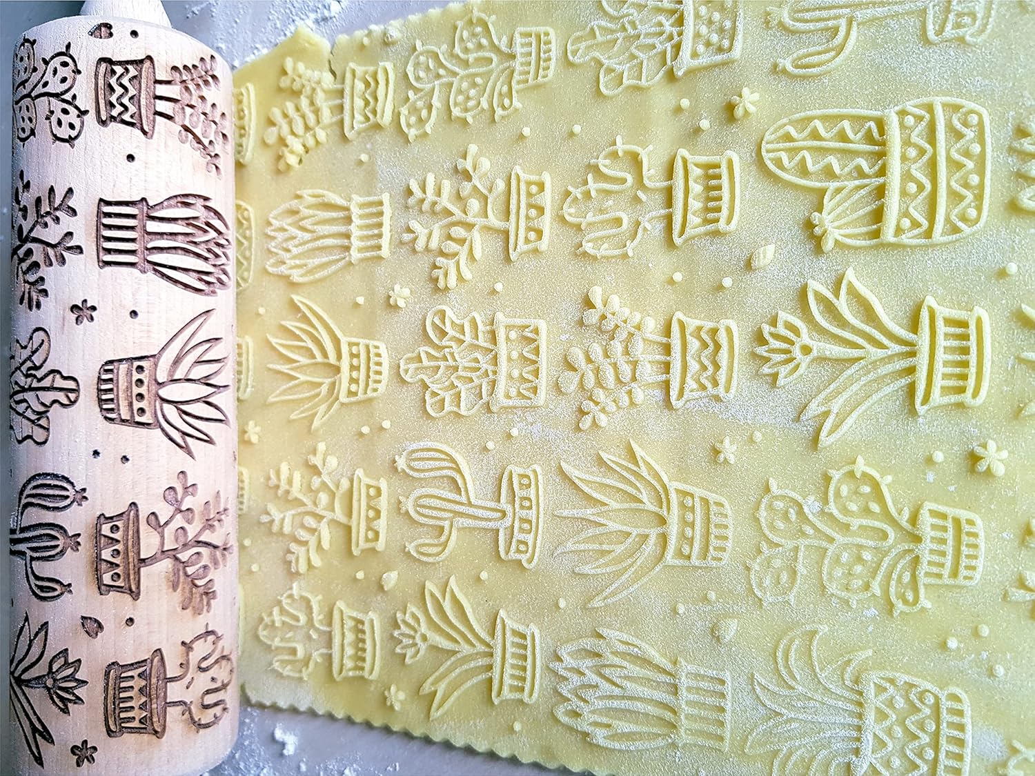 Embossing Rolling Pin CACTUS Embossed dough roller by Algis Crafts