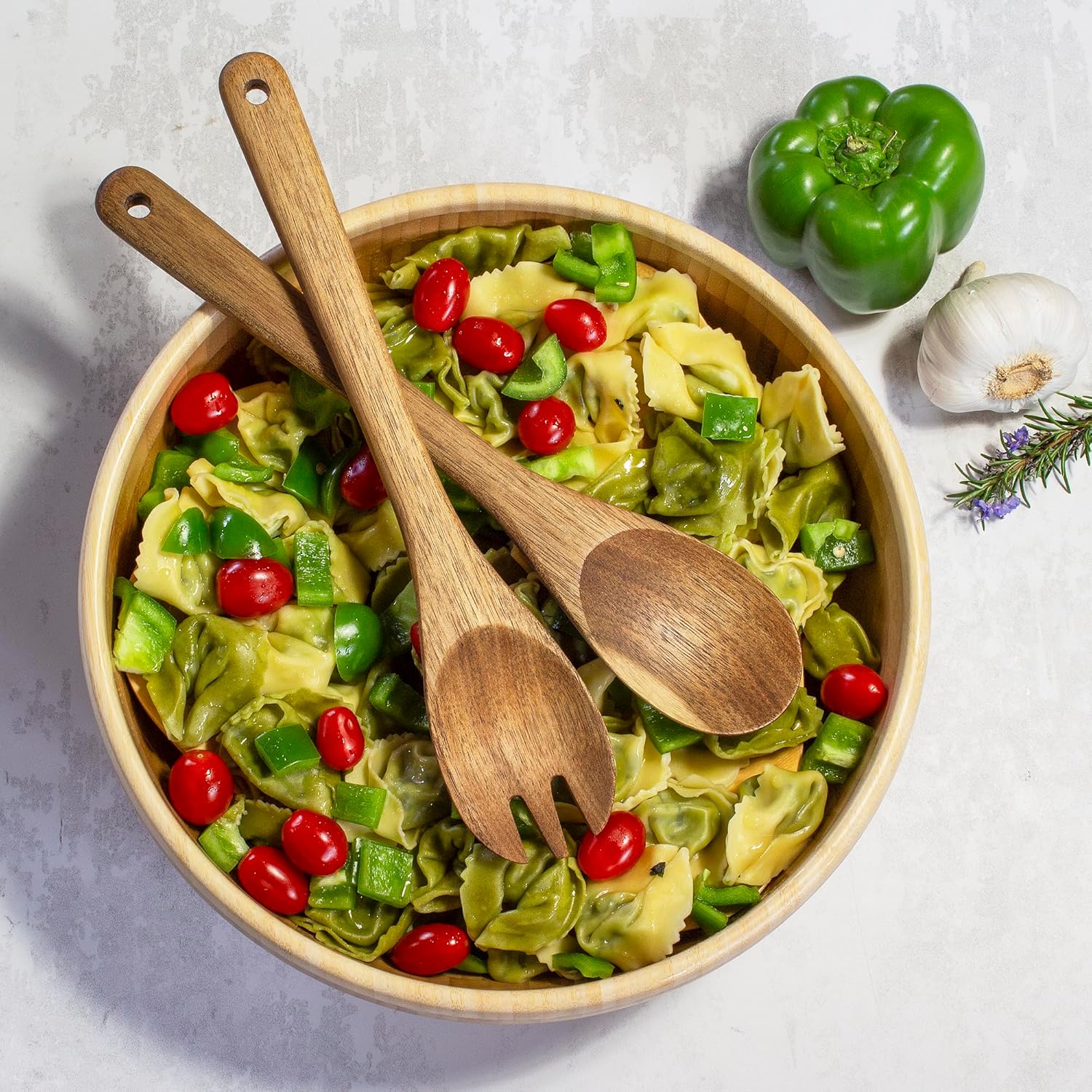 Acacia Wood Salad Serving Set, Salad Spoon and Fork Set for Serving and Tossing