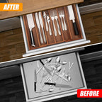 Bellsal Acacia Silverware Organizer Kitchen Drawer Organizer Expandable Bamboo Utensil Holder Cutlery Tray for Kitchen Utensil and Flatware Bedroom Office