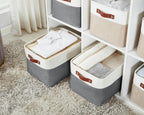 DECOMOMO Storage Baskets for Shelves - Fabric Storage Bins, Linen Closet Organizers and Storage (Slate Grey & White, Large - 3 Pack)