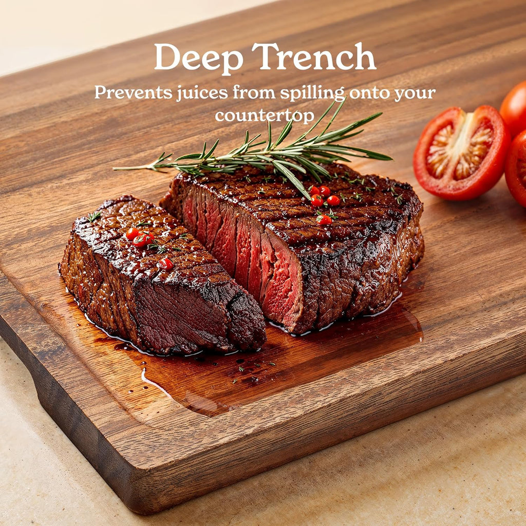 SMIRLY Walnut Wood Cutting Boards for Kitchen, Set of 3 Large - Small, Walnut Wooden Cutting Board Set with Deep Juice Grooves, Non Toxic Serving Tray