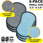 Original Scrub-N-Wipe Pad by Tuff-Scrub, 6-Pack, Microfiber, Multi-Surface, Non-Scratch, Dual-Sided, Scrubber for Dishes, Sinks, Non-Stick Cookware – Machine Washable, Durable Kitchen Sponge (Small)