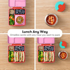 OmieBox Bento Box for Kids - Insulated Bento Lunch Box with Leak Proof Vacuum Insulated Food Jar - 3 Compartments, Two Temperature Zones (Pink Berry)
