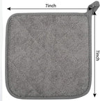 100% Cotton Kitchen Everyday Basic Terry Pot Holder Heat Resistant Coaster Potholder for Cooking and Baking Set of 5 Grey