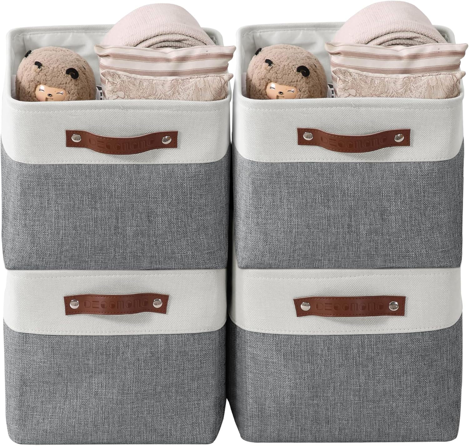 DECOMOMO Storage Baskets for Shelves - Fabric Storage Bins, Linen Closet Organizers and Storage (Slate Grey & White, Large - 4 Pack)
