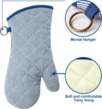 1 Pair Yarn Dyed Oven Mitts 100% Cotton Heat Resistant 470 Degree Gloves Men Women Cooking Baking Barbecue BBQ Microwave Crafting Machine Washable Pot Holders Mittens (blue2)