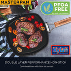 Non-Stick Grill Pan with Folding Wooden Handle, 8", Black and Brown