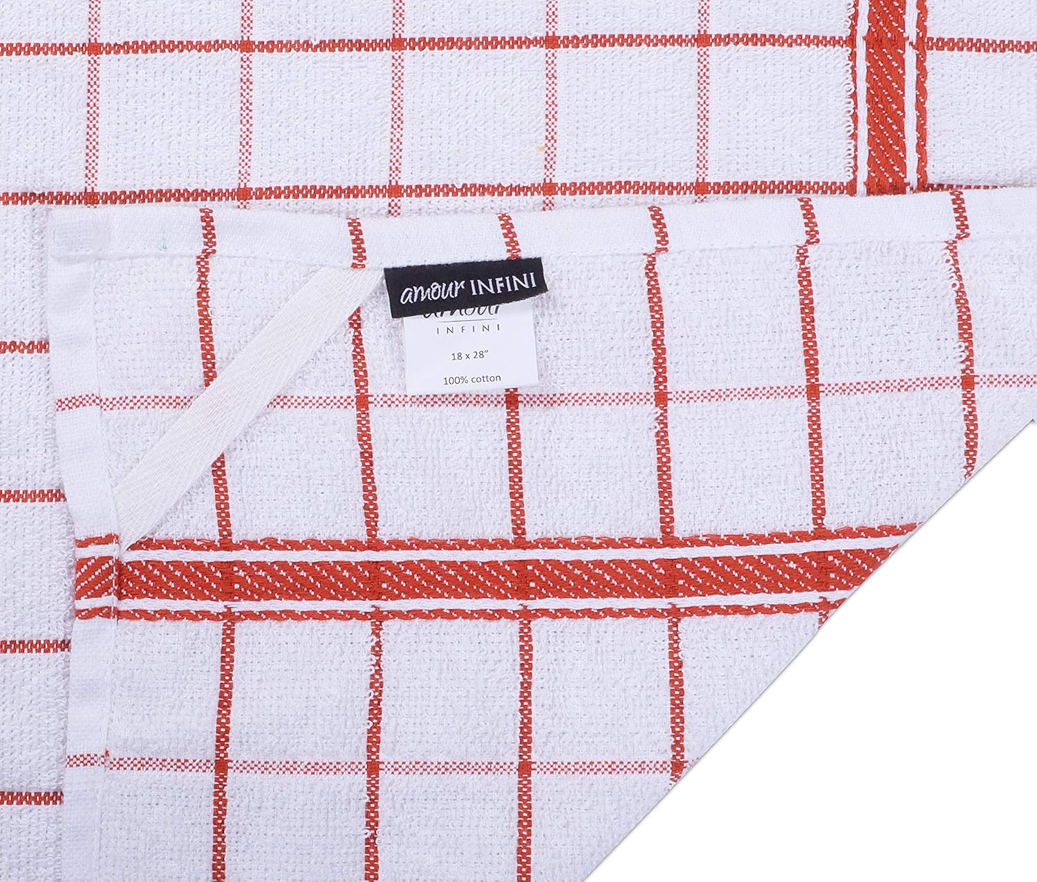 AMOUR INFINI Terry Cotton Kitchen Towels 4-Pack - Large 18 x 28 Inch, Absorbent & Soft Dish Towel with Hanging Loop, Washable Ideal for Cleaning, Drying (Rust)