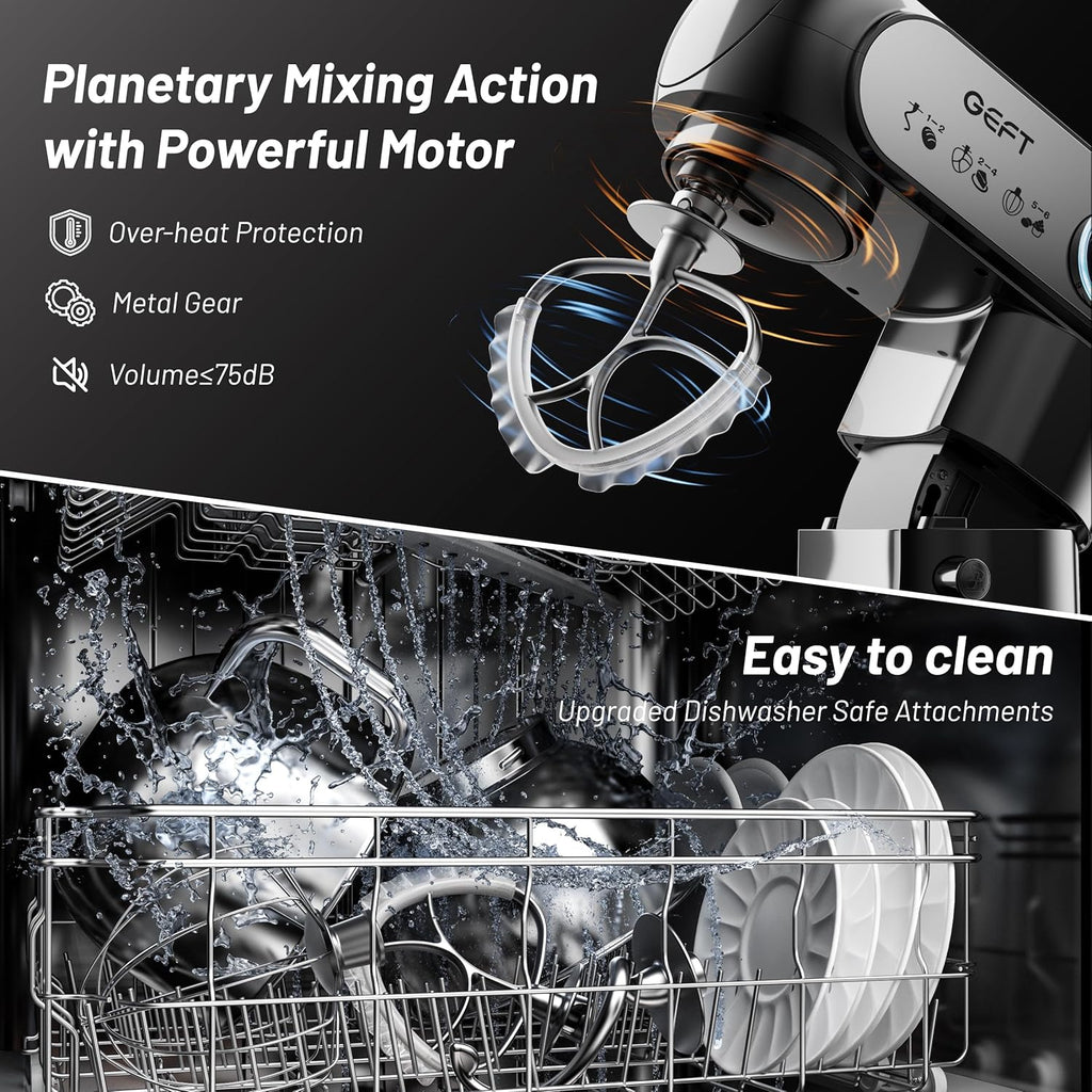 Stand Mixer, 3.5QT+6QT Two Bowls Kitchen Electric Mixer, 600W 6+P speed Tilt-Head Food Mixer with Stainless Steel Bowl, Dishwasher-Safe Dough Hook, Flat Beater, Wire Whisk, Splash Guard, Black