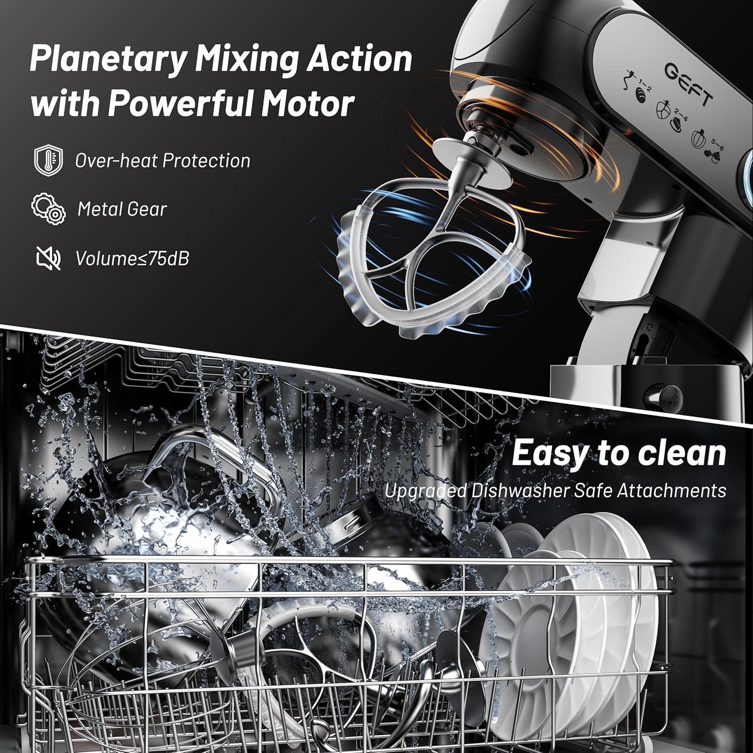 Stand Mixer, 3.5QT+6QT Two Bowls Kitchen Electric Mixer, 600W 6+P speed Tilt-Head Food Mixer with Stainless Steel Bowl, Dishwasher-Safe Dough Hook, Flat Beater, Wire Whisk, Splash Guard, Black