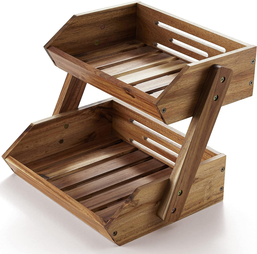 Fruit Basket, Fruit Bowl, 2 Tier Fruit Basket for Kitchen Counter, Produce Stand Storage Holder, Heavy Duty/Multipurpose/Large Capacity for Onion Potato, Vegetables, Spice Jars, Bread Storage