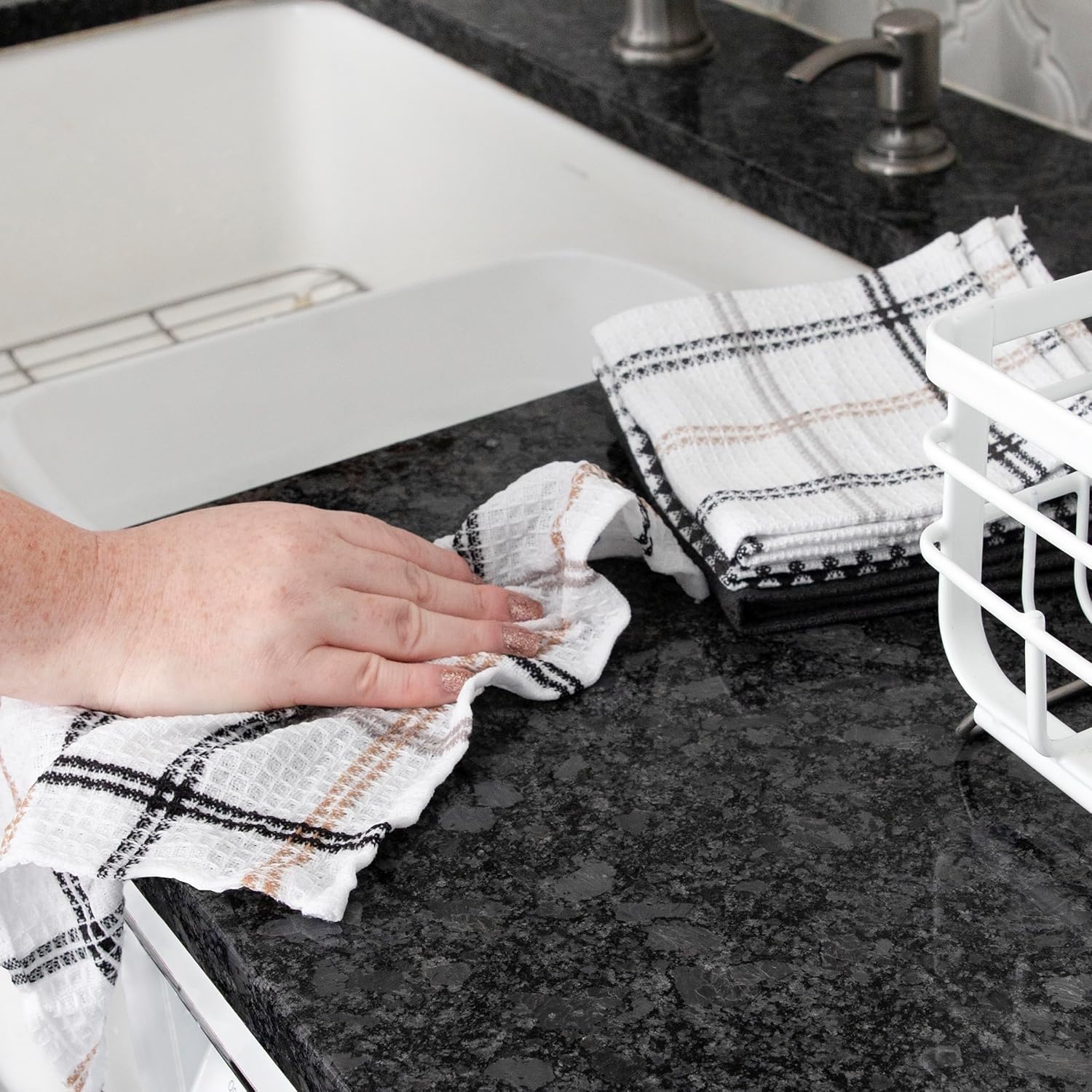 T-fal Premium Waffle Dish Cloths (8-Pack), 12"x13" Highly Absorbent, Super Soft Long Lasting 100% Cotton Flat Waffle Dish Towel for Washing Dishes, Neutral