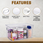 Clear Plastic Storage Bins, Pantry Organizers and Storage or Kitchen Organization and Storage Containers Bins for Organizing, Fridge, Freezer, Bathroom, Pantries, Refrigerator, Cabinet Organizer Bin