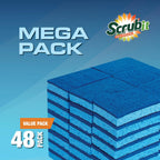 SCRUBIT 48 Pack Kitchen Sponges - Dish Sponge for Washing Dishes, Kitchen & Bathroom – Blue Dishwashing Sponges Along with A Thought Scrubber – Bulk Cleaning sponges Kitchen (Blue)