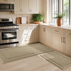 JSEI Non-Slip Kitchen Mats, Self Adhesive No Sliding Kitchen Rugs Set of 2, Washable Absorbent Floor Mat for Kitchen, Bathroom, Laundry Room, Bedroom, 24”x36”+24”x60”, Beige, Rectangular Pattern