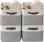 DECOMOMO Storage Baskets for Shelves - Fabric Storage Bins, Linen Closet Organizers and Storage (Grey & White, Large - 4 Pack)