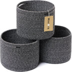 Small Basket for Organizing | Cube Shelf Closet Storage Baskets | 9.7×9.7×7.1” | Woven Rope Gift Basket | Nursery | Round 3 Packs Dark Gray