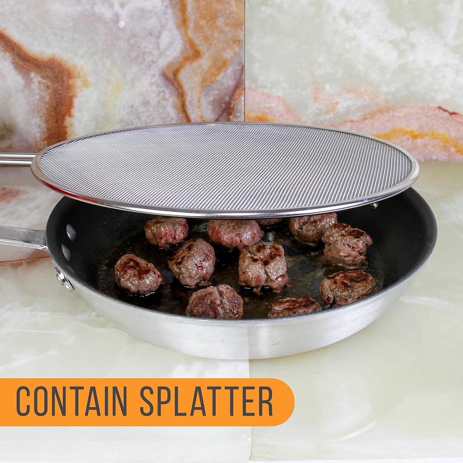 U.S. Kitchen Supply Set of 3 Stainless Steel Splatter Screen - 13", 11.5" & 9.5" Sizes - Fine Mesh Splatter Screen with Resting Feet Set, Grease Guard for Kitchen Pots and Pans