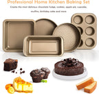 Moss & Stone 5 Piece Baking Pans Set, Carbon Steel Non-Stick PTFE Coating Oven Safe Baking Sheet Set, Bakeware Set With Heat Red Glove, Cookie Sheets For Baking Nonstick Set