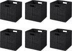 UBBCARE 6 Pack Wicker Basket, 11L×11H×10.5W inch Woven Paper Rope Storage Baskets for shelves, Foldable Cube Storage bin with Handle, Storage Basket for Organizing & Decor, Black