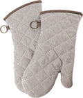 1 Pair Yarn Dyed Oven Mitts 100% Cotton Heat Resistant 470 Degree Gloves Men Women Cooking Baking Barbecue BBQ Microwave Crafting Machine Washable Pot Holders Mittens (Khaki)